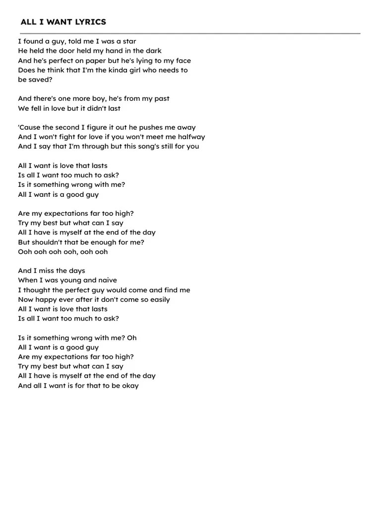All I Want Lyrics PDF