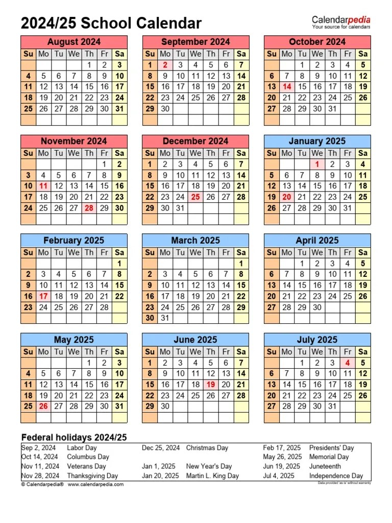 School Calendar 2025 2025 Portrait Year at A Glance PDF Public Holiday Holidays