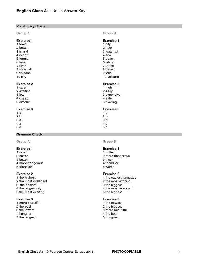 EC - A1P - Answer Key Unit 4 | PDF | Earth Sciences