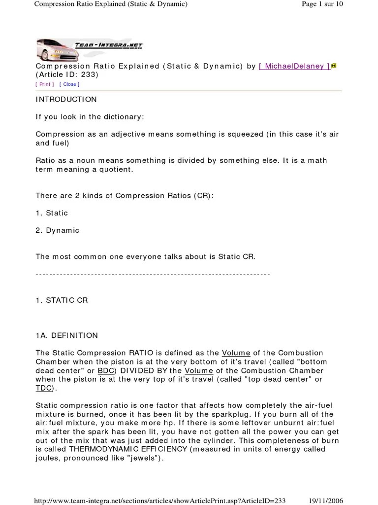 Compression Ratio Explained (Static & Dynamic) PDF Internal Combustion Engine Engines