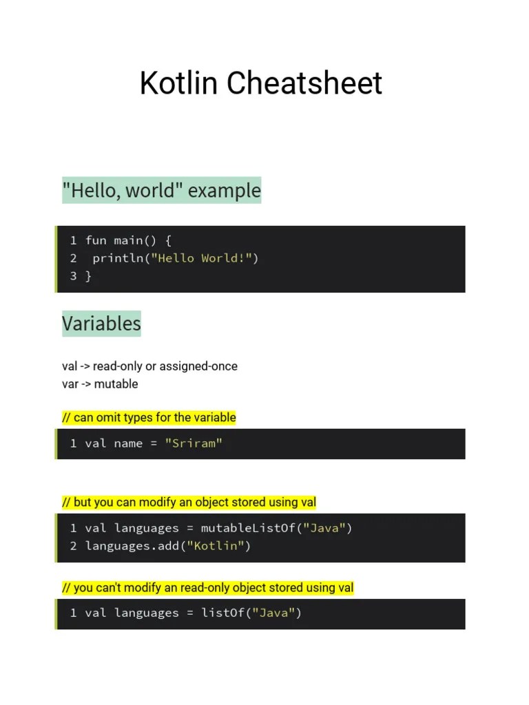 Kotlin Cheatsheet PDF Anonymous Function Parameter