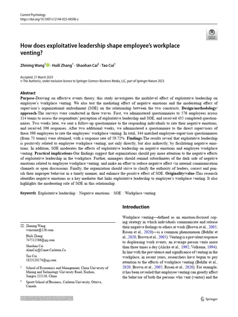 How Does Exploitative Leadership Shape Employee's Workplace Venting