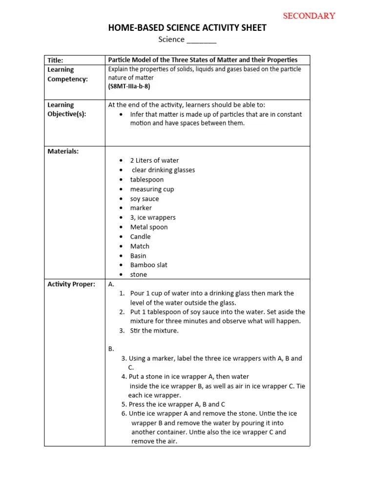 HomeBasedScienceActivitysheet PDF Ice Water