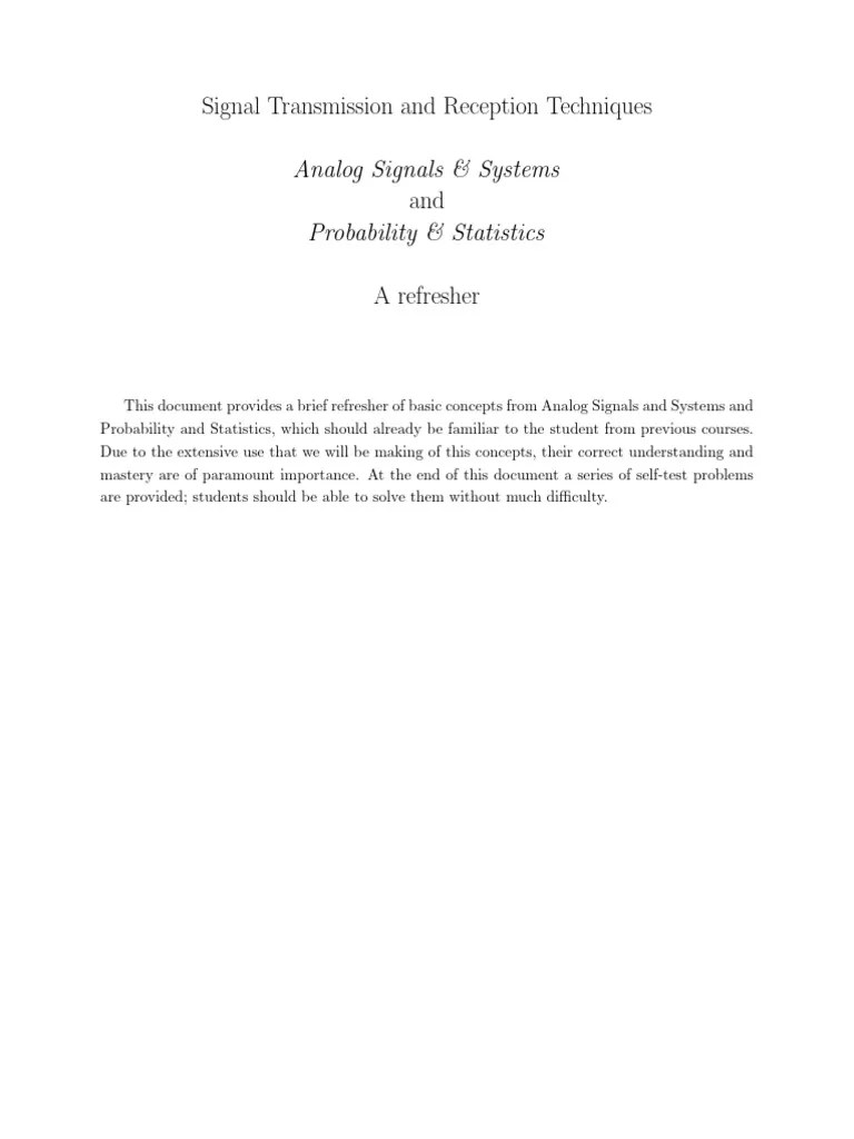 Refresher SignalsStatistics PDF Applied Mathematics Signal Processing