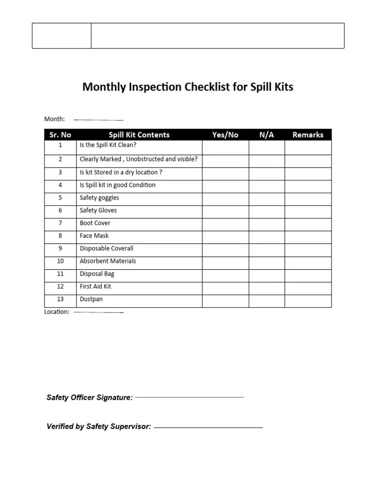 Spill Kit Inspection Checklist PDF