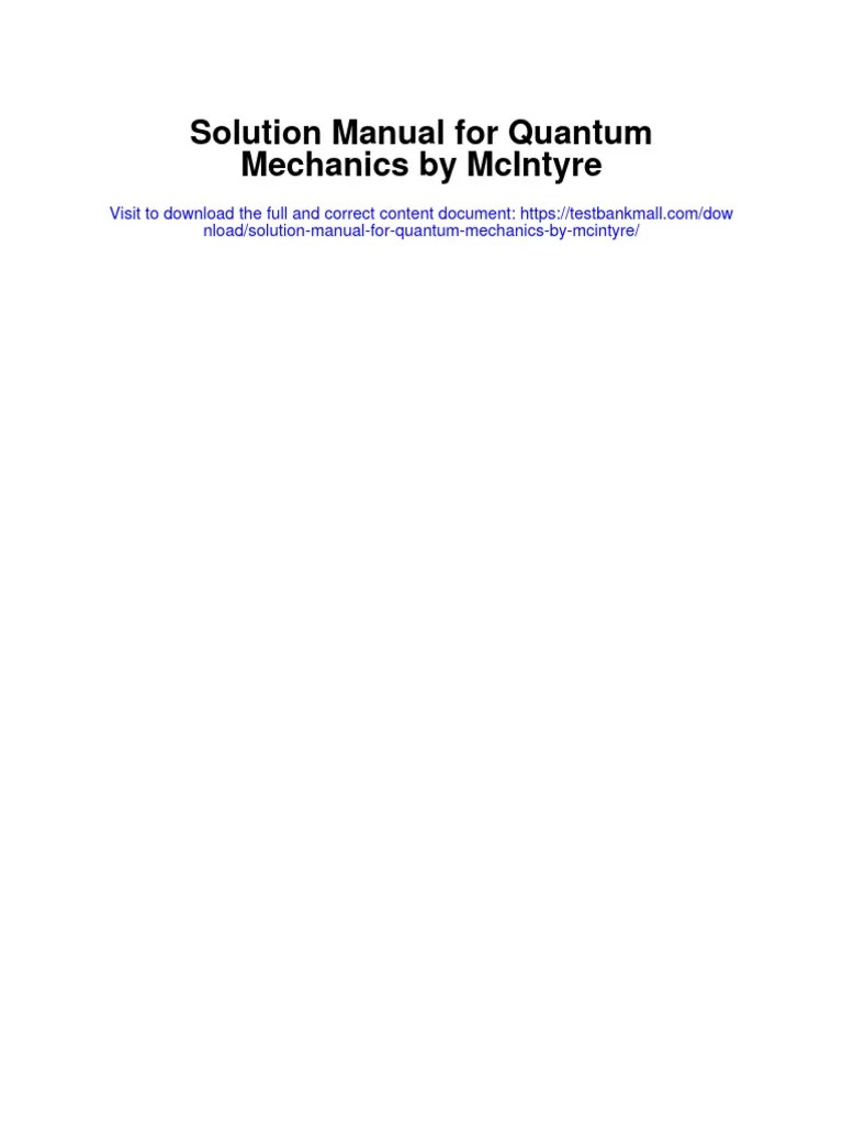 Solution Manual For Quantum Mechanics by Mcintyre PDF