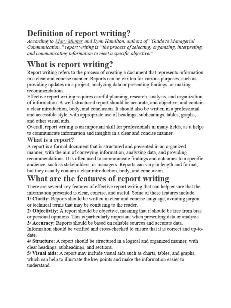 Definition of Report Writing PDF