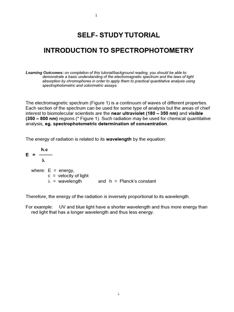 Spectrophotometry Self Study Tutorial PDF Spectrophotometry