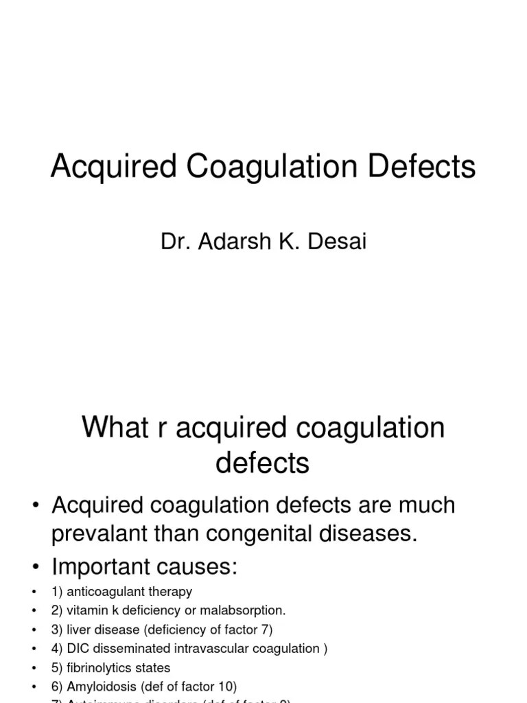 Acquired Coagulation Defects Coagulation Thrombosis