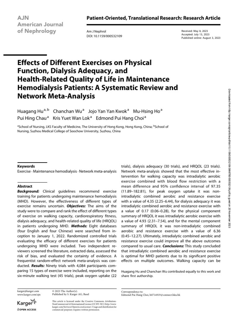 Effects of Different Exercises On Physical Function, Dialysis Adequacy, and HealthRelated
