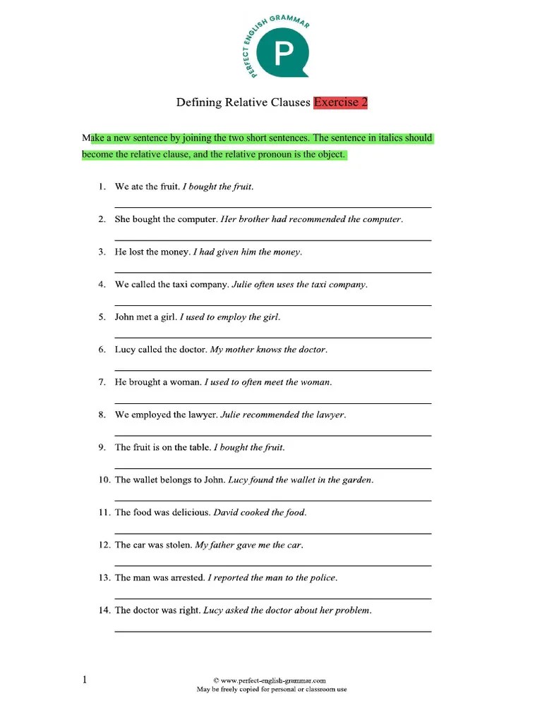Relative Clauses Exercise 2 PDF
