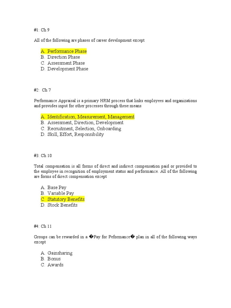 Human Resource Management Exam Questions at Edward Byrd blog