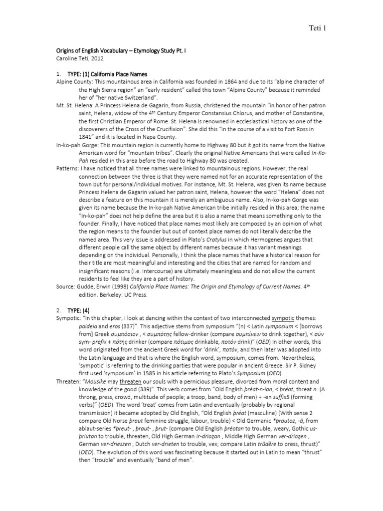 Origins of English Vocabulary Etymology PDF