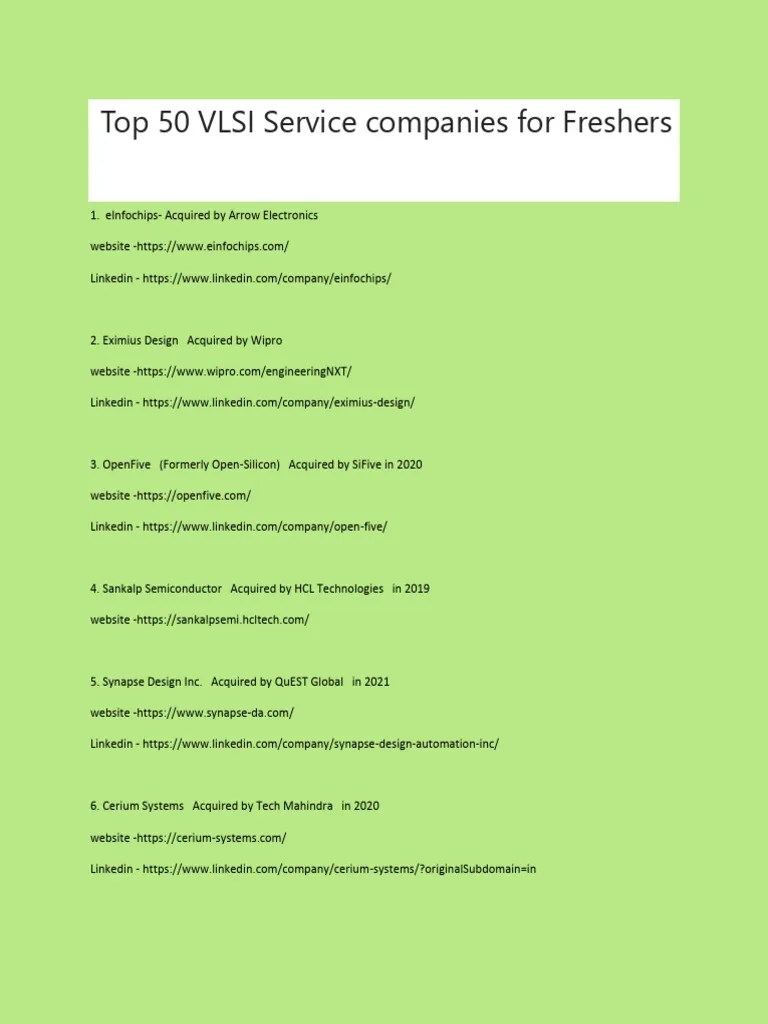 Top 50 VLSI Service Companies With site Links PDF Electronic Engineering Digital