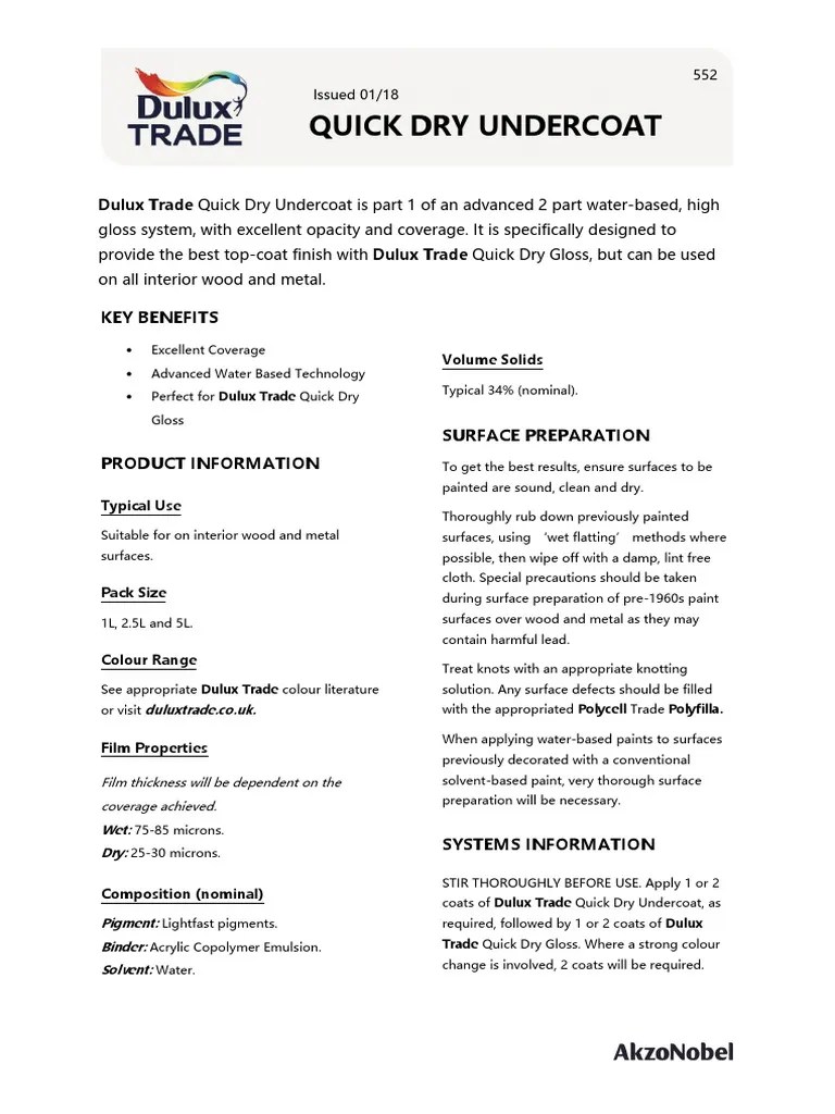 DT 552 Quick Dry Undercoat PDF Paint Materials