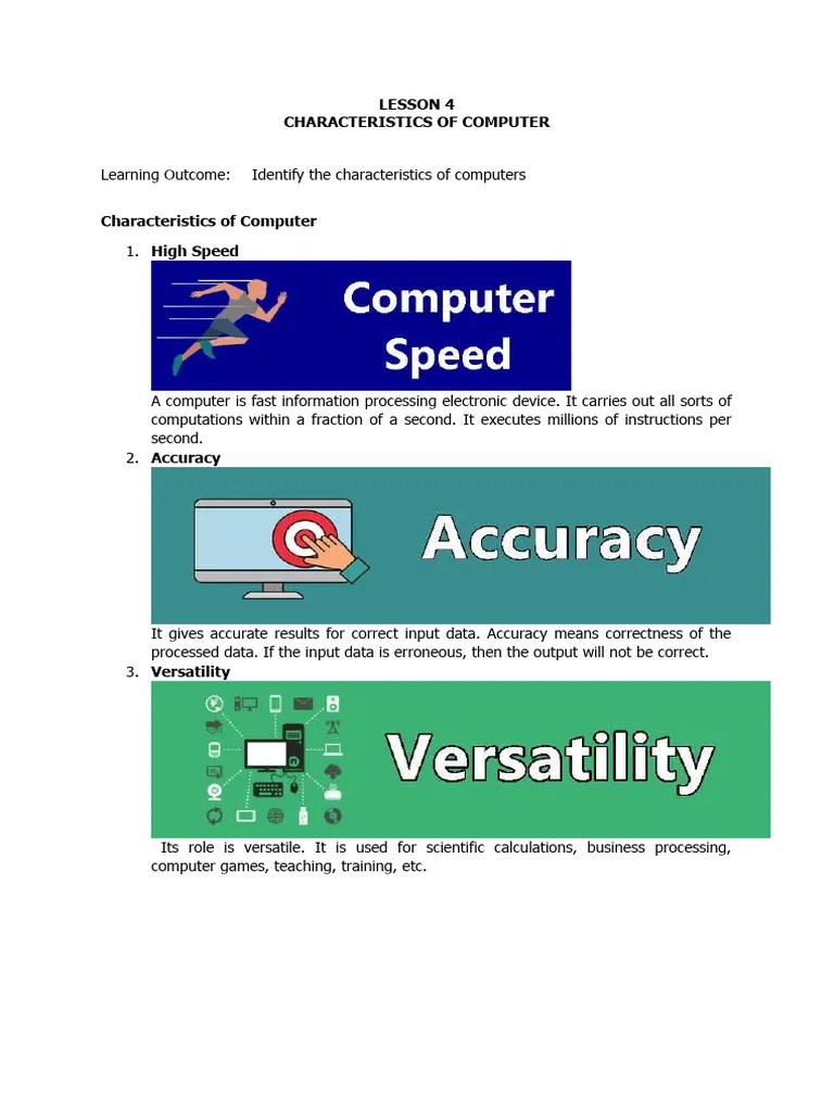 Module 3 LESSON 4 Characteristics of Computer PDF Data Information