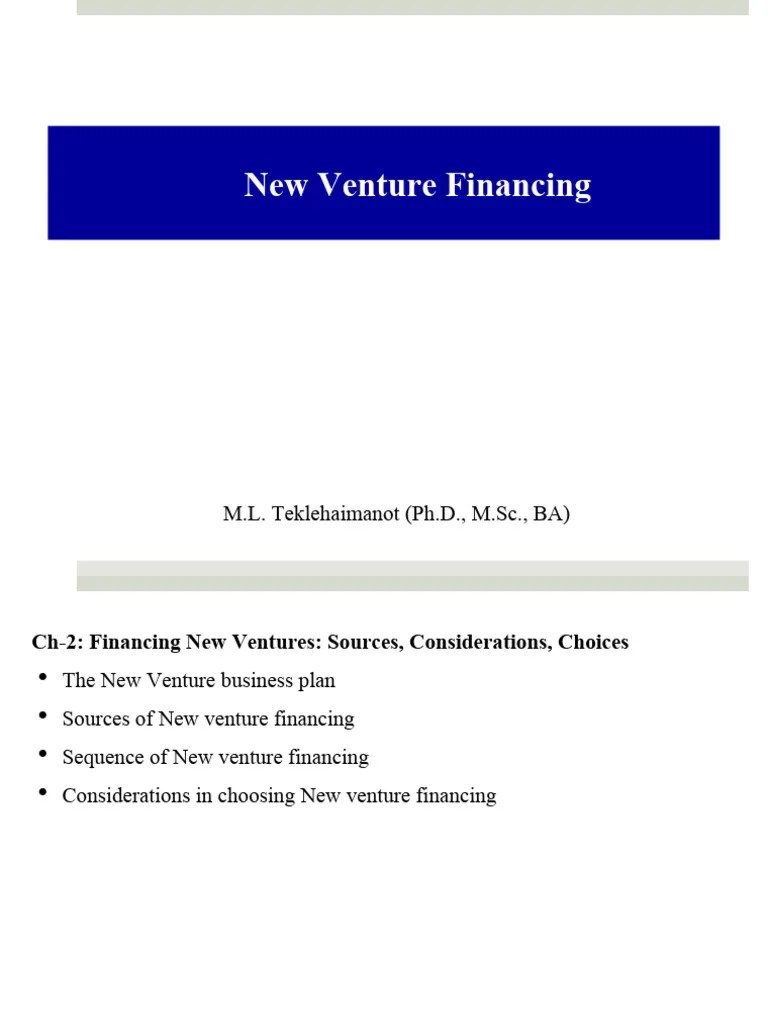 New Venture Financing Lecture Note (Ch2) PDF Corporate Finance