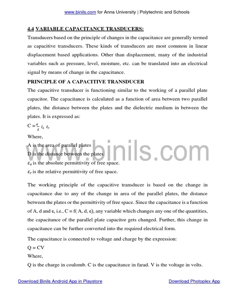 OIC751 UNIT 4 Capacitive Transducer and Types Capacitor Microphone