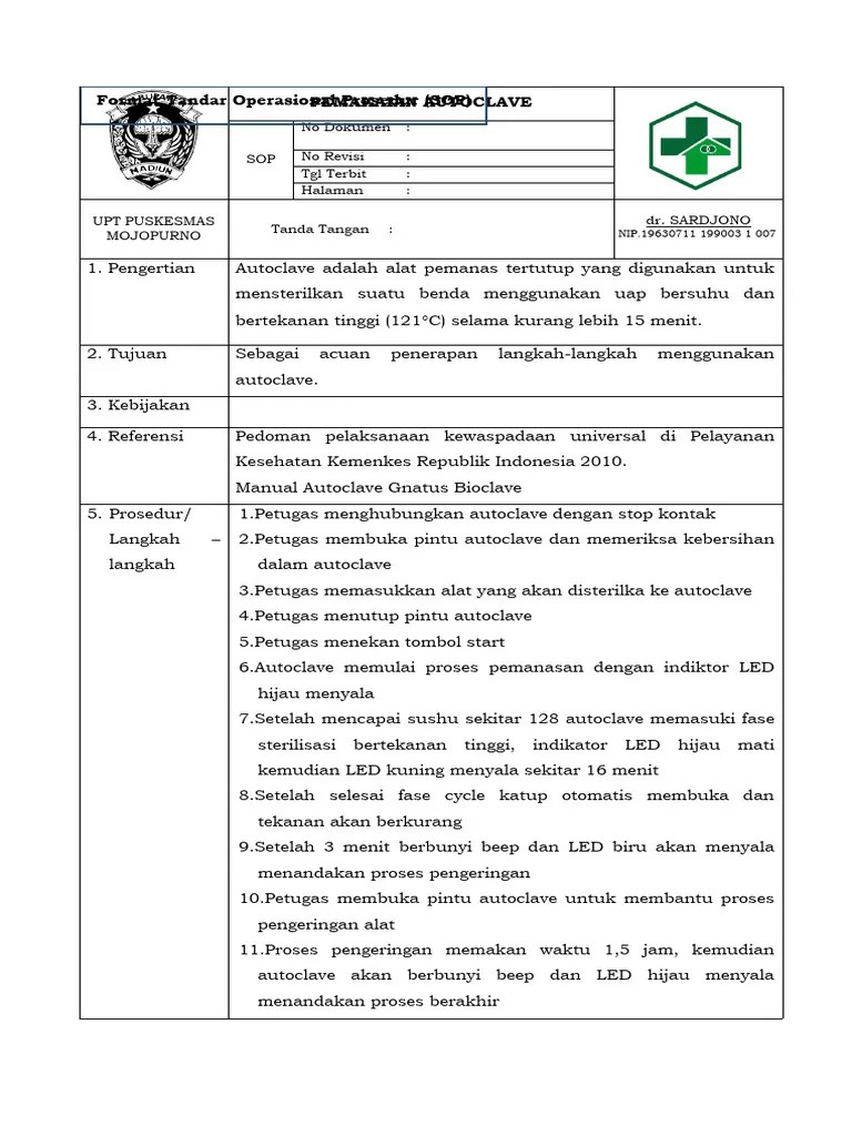 Sop Pemakaian Autoclave. PDF