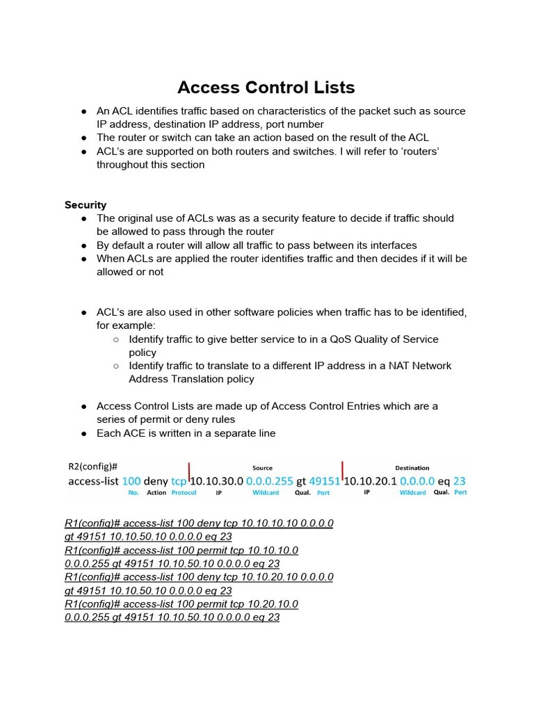 Access Control Lists Security PDF Router