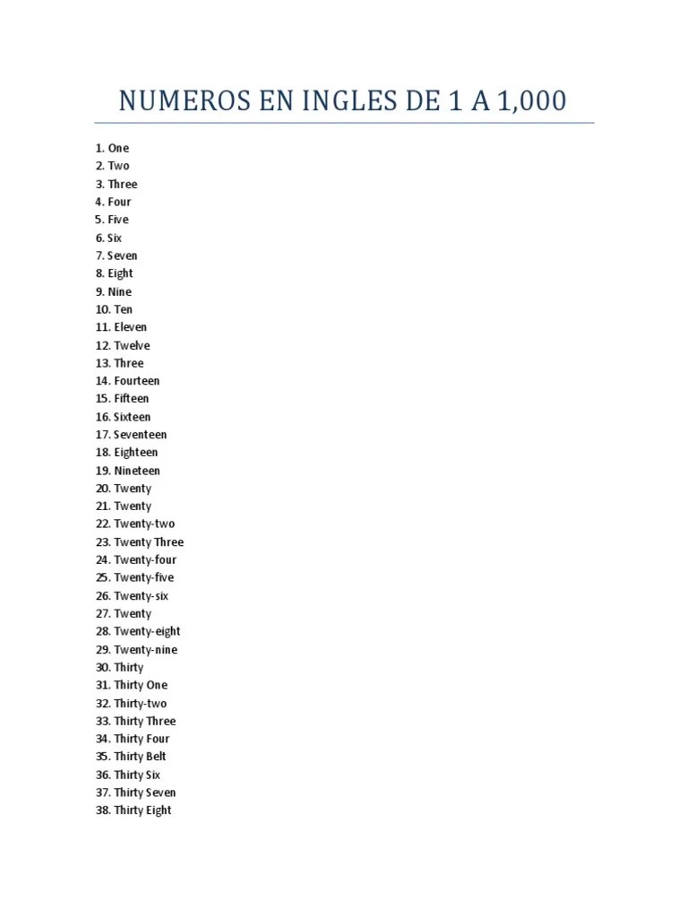 Números Em Inglês De 1 A 1000
