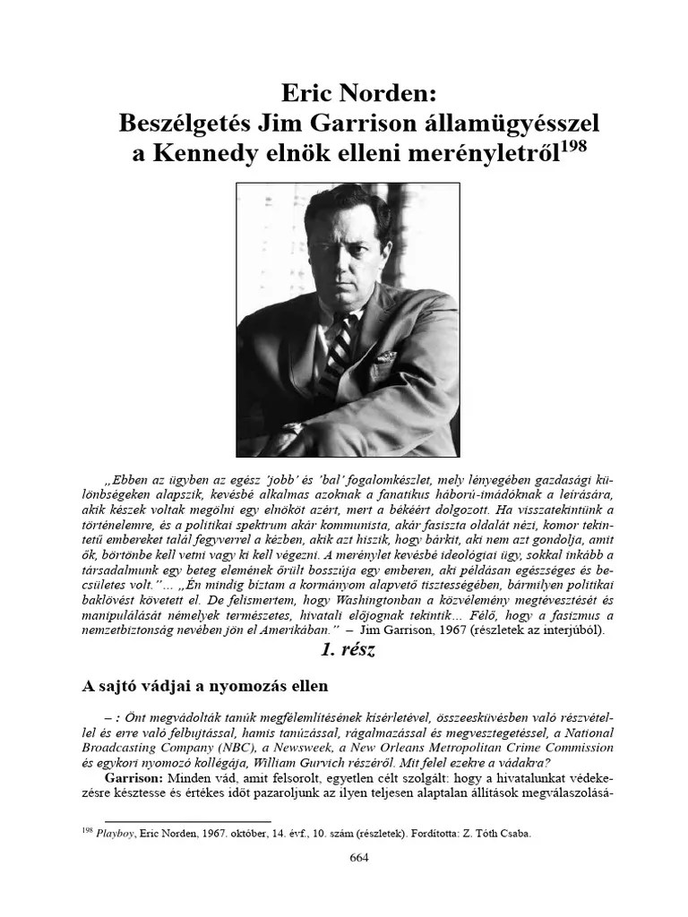 Eric Norden Beszélgetés Jim Garrison államügyésszel a Kennedy elnök