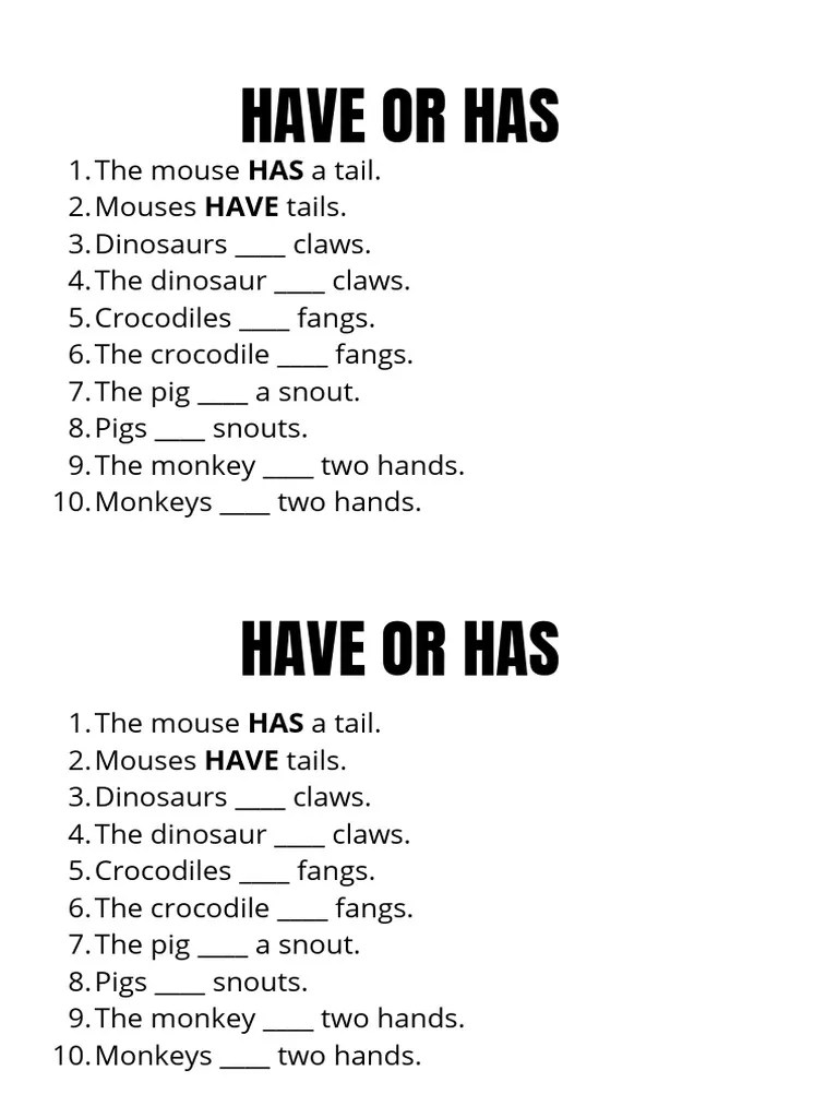 Have or Has SingularPlural PDF