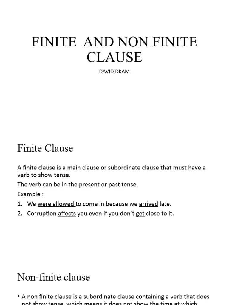 Finite and Non Finite Clause PDF Clause Verb