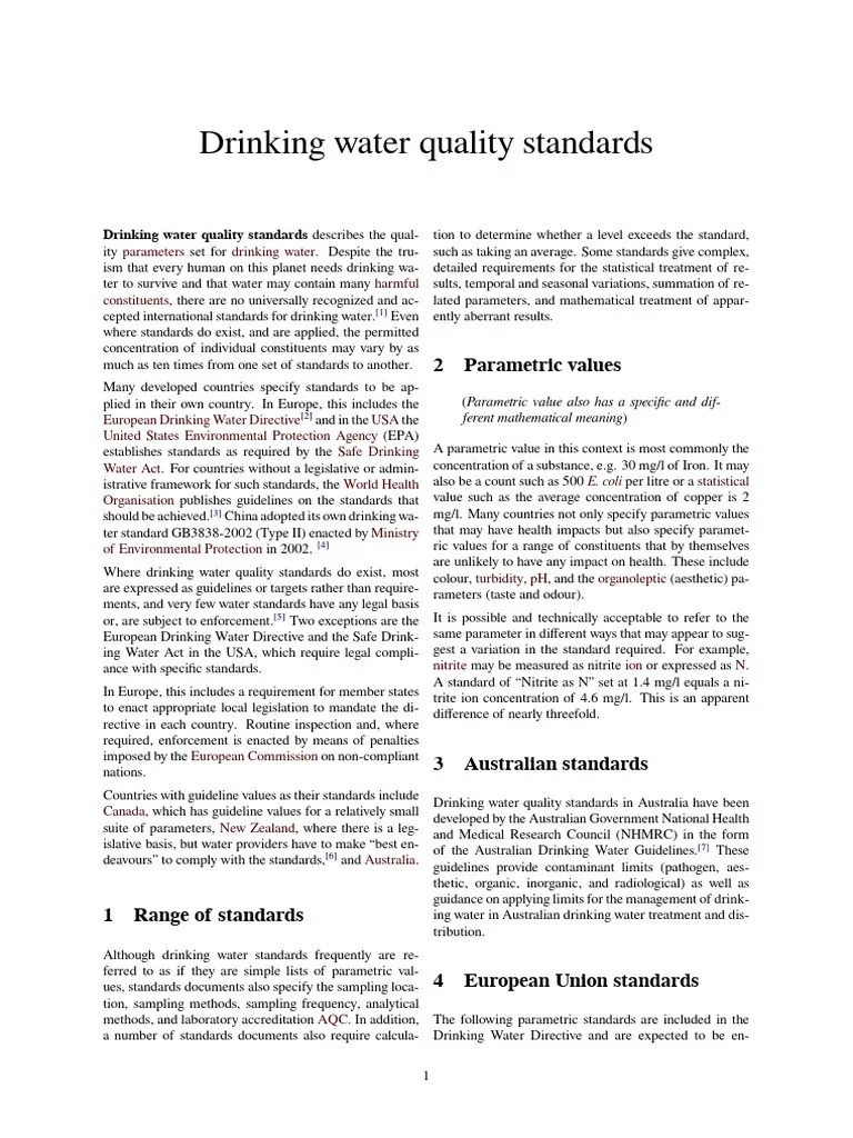 Drinking Water Quality Standards PDF Chemistry Chemical Substances