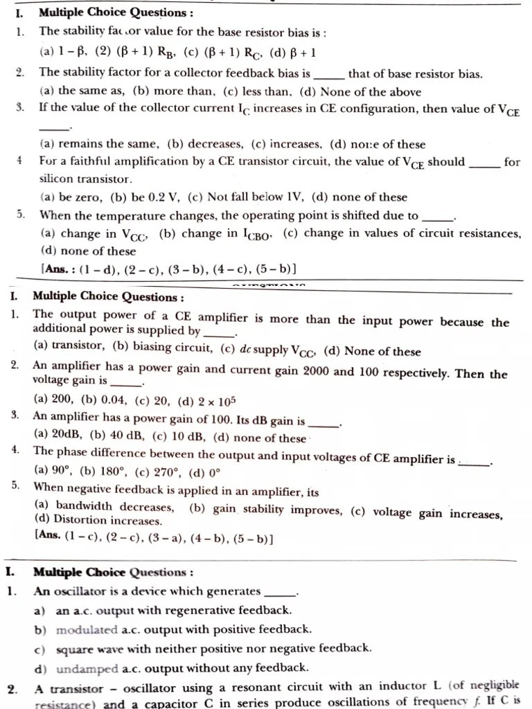 Elec Sheth MCQs PDF Amplifier Electronic Oscillator