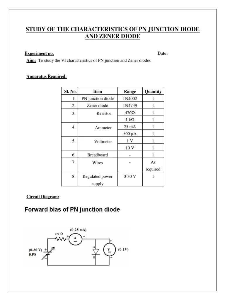 PN Junction Diode and Zener Diode Hardware PDF PN Junction Diode