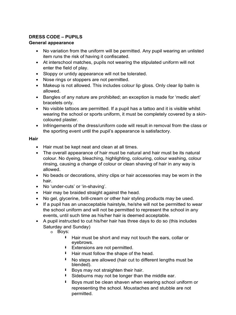 Dress Code PDF Hairstyle Sock