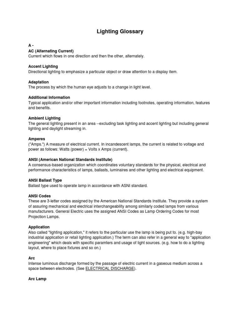 Lighting Glossary Fluorescent Lamp Incandescent Light Bulb