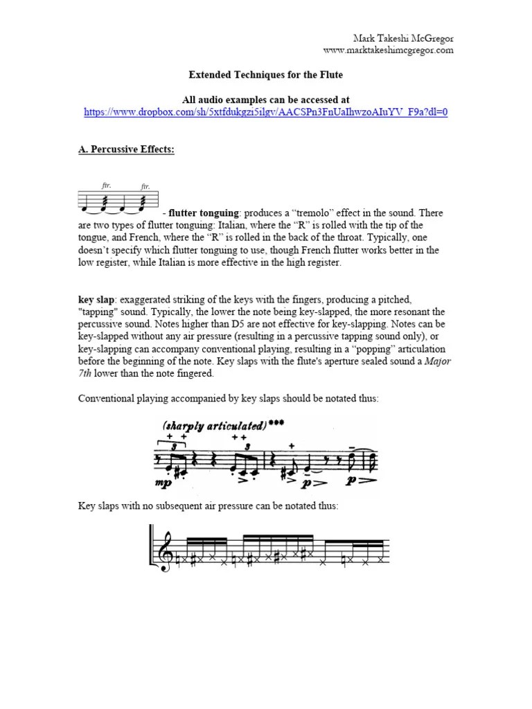 Extended Techniques For The Flute 2020 PDF Flute Musicology