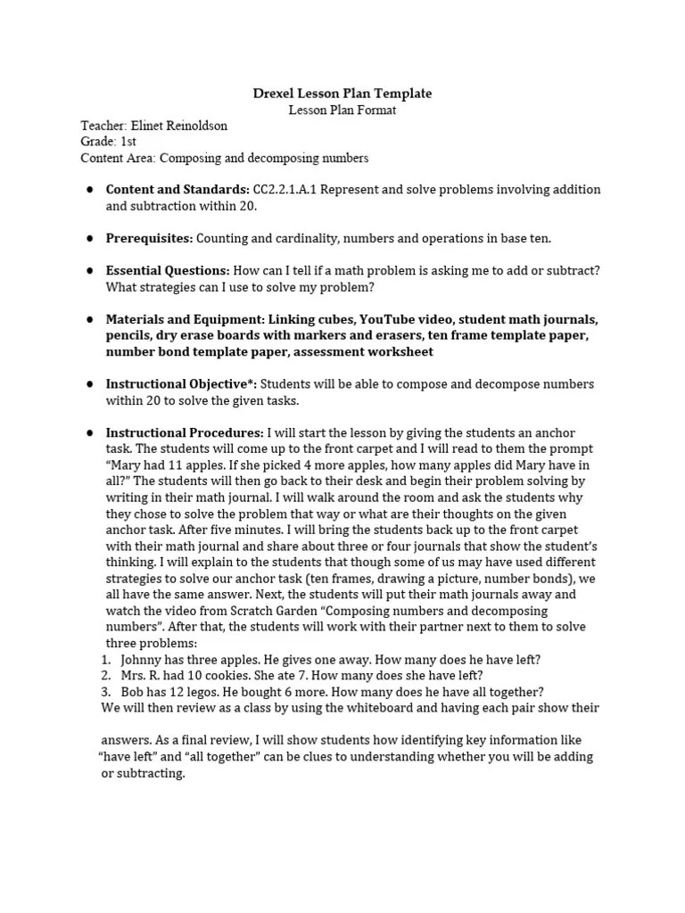 TPT Lesson Plan PDF Lesson Plan Cognition