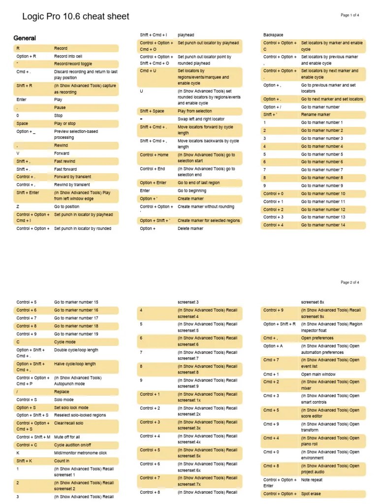 Logic Pro X Shortcuts PDF Computer Science Computer Engineering