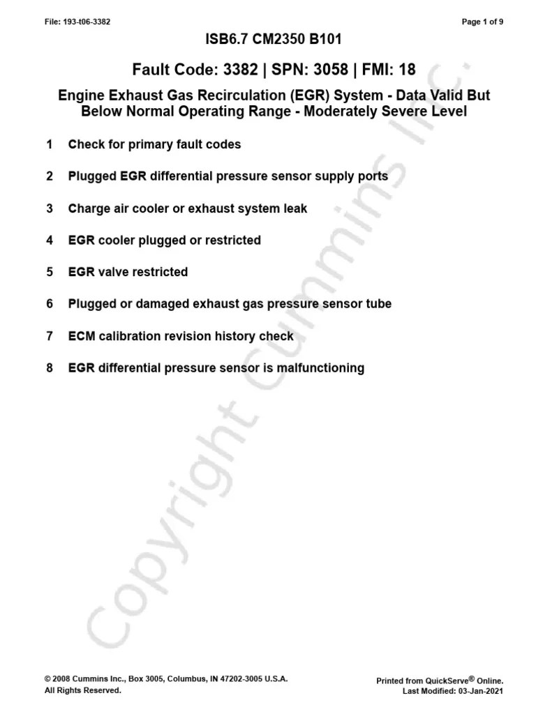 DTC 3382 - SPN-3058 - Fmi-18 | PDF | Troubleshooting | Calibration