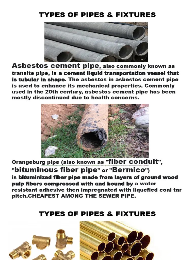 Types of Pipes PDF Plumbing Pipe (Fluid Conveyance)