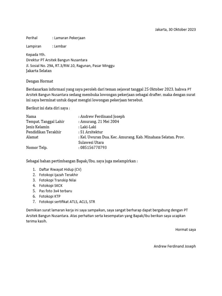 Surat LamaranAndrew Joseph PDF