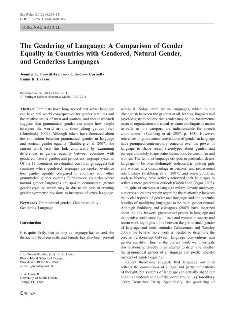 The Gendering of Language A Comparison of Gender Equality in Countries