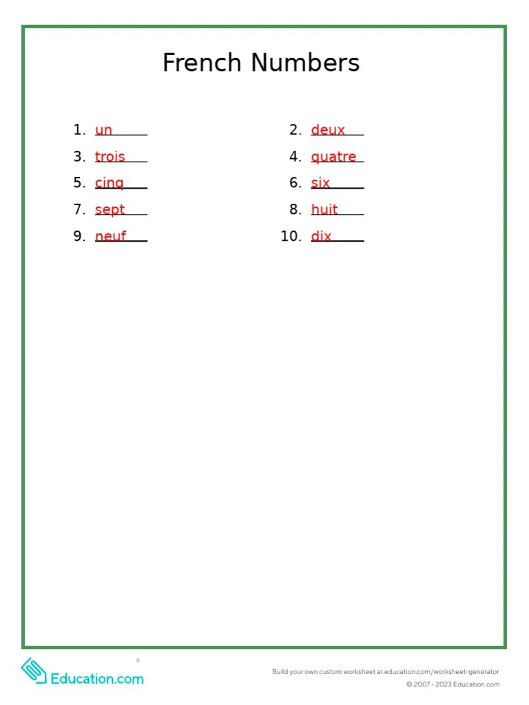 Number 1-10 Answer Key | PDF