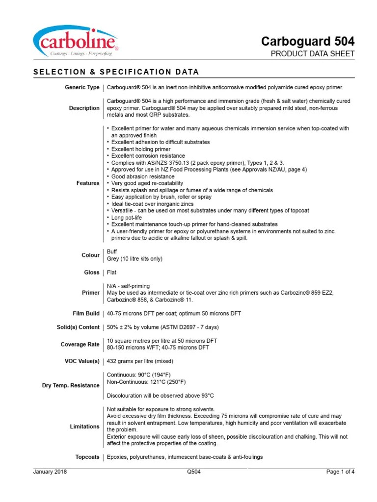 Carboguard 504 PDS PDF Epoxy Shelf Life