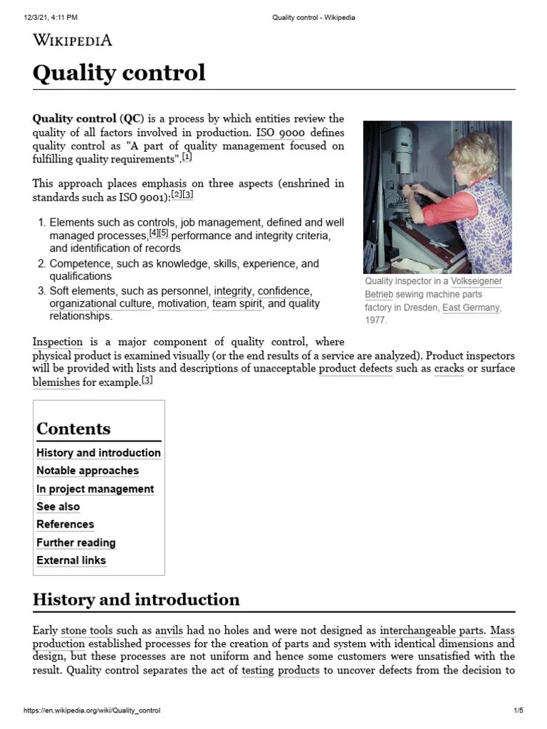 Quality Control Wikipedia PDF Systems Science Business Process