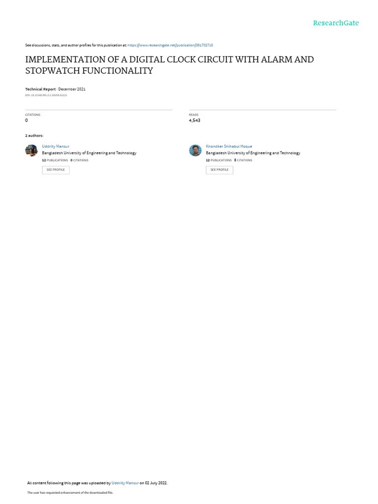 Implementation of A Digital Clock Circuit Verilog PDF Clock Timer