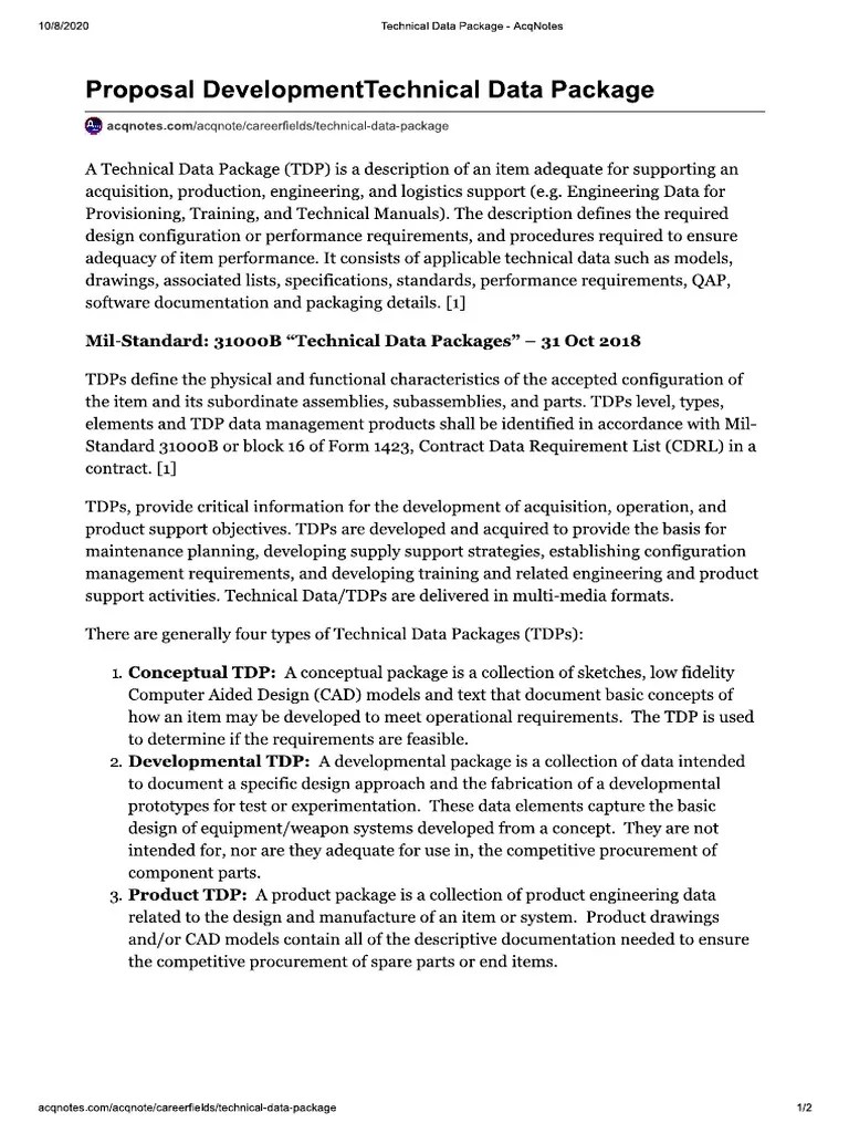 Technical Data Package AcqNotes PDF