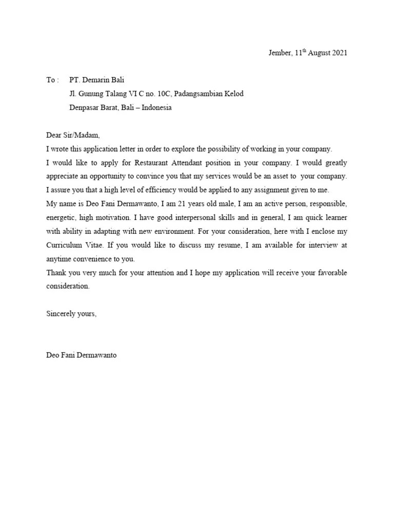 Application Letter Deo PDF