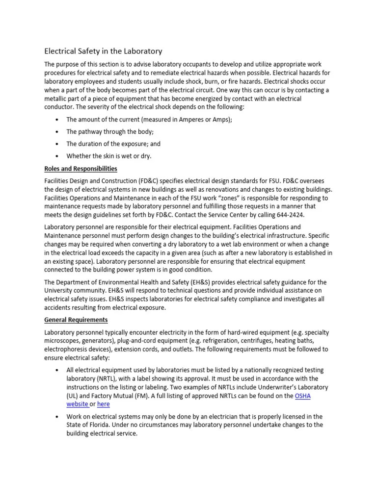 Electrical Safety in The Laboratory PDF Ac Power Plugs And Sockets