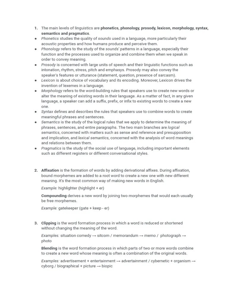 Riassunto Inglese Word Formation Processes PDF Lexicon Word