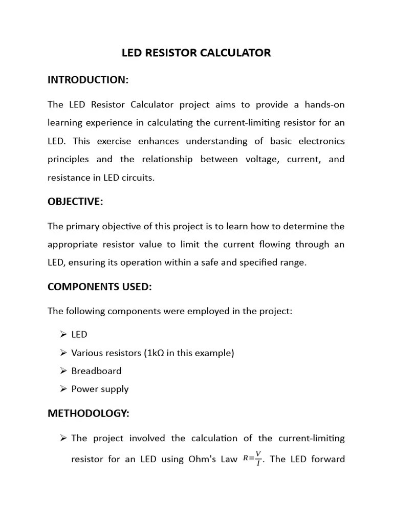Led Resistor Calculator PDF Resistor Electrical Resistance And