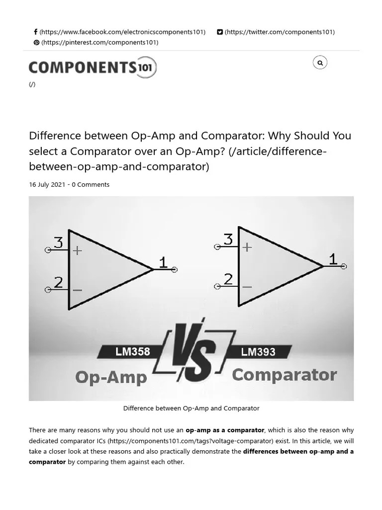 Difference Between OpAmp and Comparator PDF Operational Amplifier